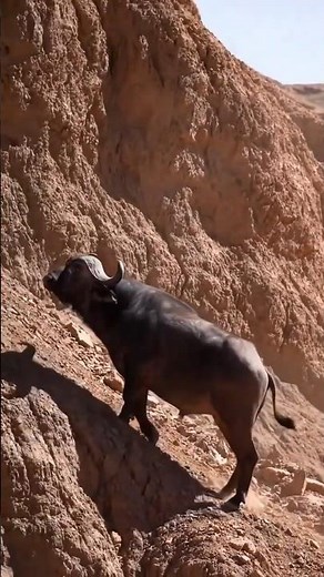 Black Buffalo on the Cliff’s Edge #Buffalo #WildlifeDrama #ExtremeNature