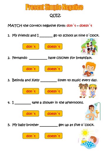 Present Simple Negative worksheet for Grade 2