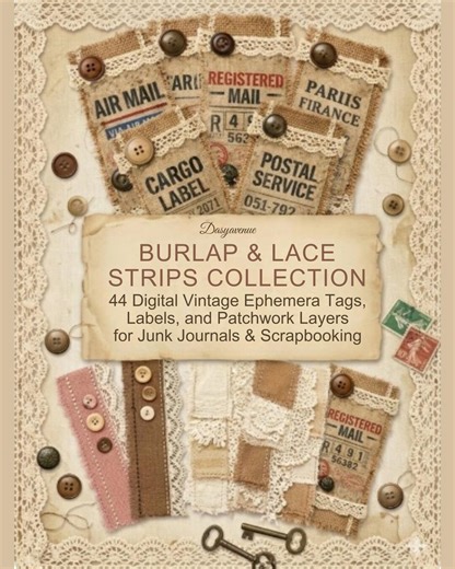 Vintage Burlap & Lace Borders for Junk Journal, Rustic Fabric Trim Strips, Printable Sewing Ephemera, Shabby Textile Collage Journal Pages - Etsy