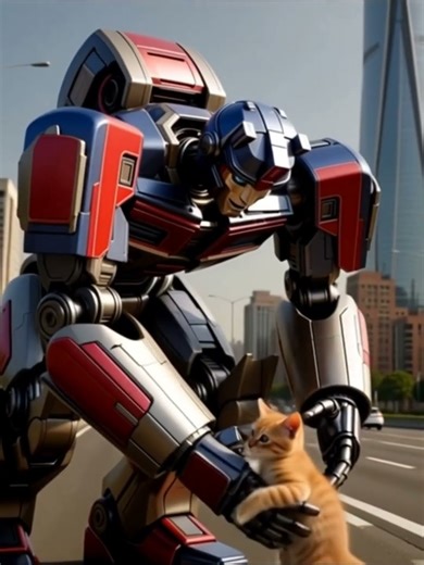 Little Kitten meets her friend transformer #ai #kitten #Transformers