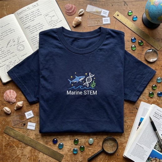 Marine STEM Embroidered T-shirt, DNA and Shark Science Shirt, Marine Biology Genetics Tee, Science Research Embroidery, STEM Student Gift - Etsy