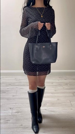 Still Wearing Dots for Fall & Winter ✨ | Chic Black & White Polka Dot Dress + Tall Boots Outfit Idea