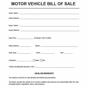 Motor Vehicle Bill of Sale AS-IS PDF | Printable Car Sale Form | Buyer Accepts Condition | Private Sale | Instant Download - Etsy