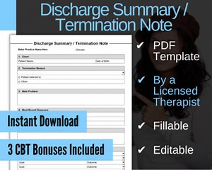 Discharge Summary Template, Termination Note for Therapists, PDF, Fillable