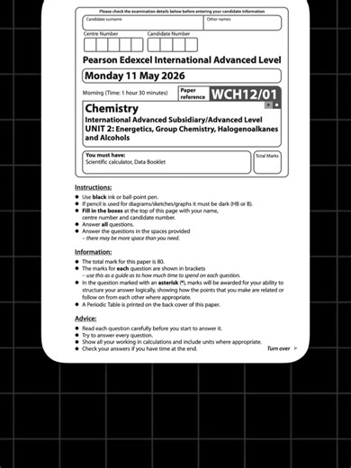 0309🔴 IAL Chemistry Essential Definitions for 2026 Exams – Mass Spectrometry (WCH12) Mass spectrometry is one of the most important analytical techniques in Edexcel IAL Chemistry. It frequently appears in exam questions where students must explain ionisation, fragmentation, and how molecules are identified using their mass-to-charge ratio (m/z). In this video, we go through the essential steps of mass spectrometry you must remember for the 2026 exams: • Vaporisation of the sample to form gaseou