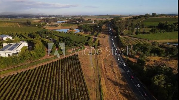 South Africa top view to Stellenbosch wine fields and farming view