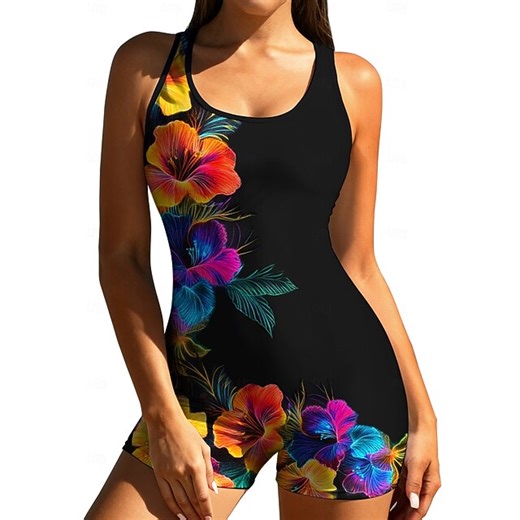 Women's Regular Rash Guard One Piece Surfing Suit Bathing Suit Floral Tropical Color-blocking UV Sun Protection UPF50