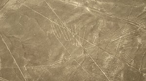 The Condor, Geoglyphs and Nazca Lines in the Nazca desert. UNESCO World Heritage Site , Peru, South America.