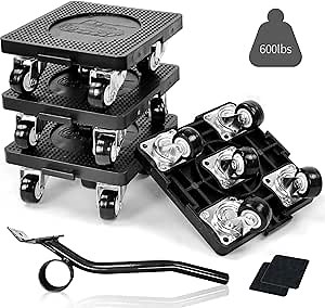 Furniture Dolly 5 Moving Wheels & Furniture Lifter - Heavy Duty 600Lbs Load Capacity Swivel Casters Furniture Movers,Appliances Roller for Heavy Objects,Washing Machine,Refrigerator
