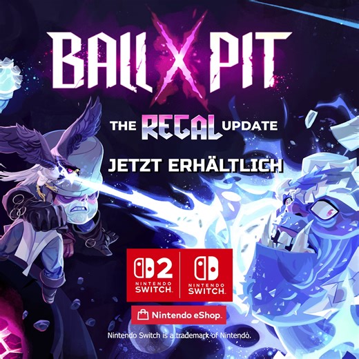 BALL x PIT: The Regal-Update ist jetzt verfügbar! Kommt mit neuen kostenlosen Inhalten ins Rollen: 🤠 neue Charaktere 🏐 neue Bälle und Kombinationen 🎯 neue passive Gegenstände ⏳ neuer Endlosmodus BALL x PIT ist hier zum Kauf verfügbar: https://ntdo.com/6183ASNTJ | Nintendo Switch