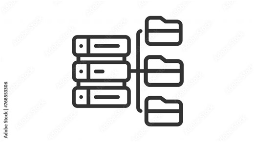 Animated database with folder of multiple servers, networking, data center concept. Suitable for technology websites, IT blogs, and server management articles