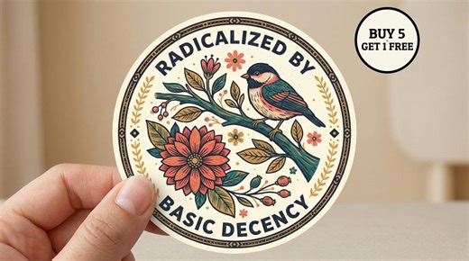 Radicalized by Basic Decency Sticker, Political Leftist Quote, Liberal Anti Fascist, Water Bottle Decor, Democrat Laptop Decal - Etsy