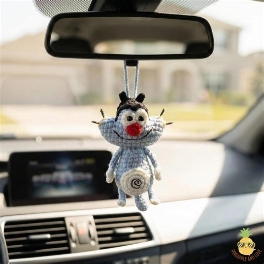Handmade Oggy Crochet Car Hanging, Cute Cartoon Decor - Etsy