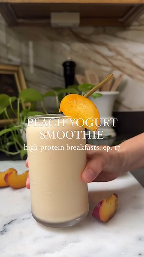 PEACH YOGURT SMOOTHIE ✨ Made with just 4 ingredients in 5 minutes! This is truly the BEST way to start the day. I love that it’s so refreshing and tastes like a frozen summer treat! Use fresh or frozen peaches, add more protein, or even turn it into a smoothie bowl. No matter how you make it, this Peach Smoothie is creamy, sweet, and so good! >> Comment “Yogurt” to get the full recipe straight in your DM’s! ✨ This easy recipe is so good topped off with granola, coconut shavings, and/or fresh pea