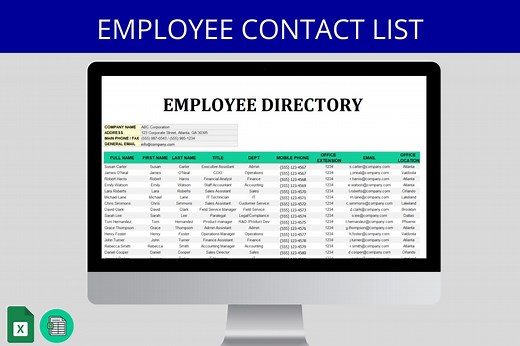 Excel Employee Directory Template: HR Staff Contact List (digital Download) - Etsy