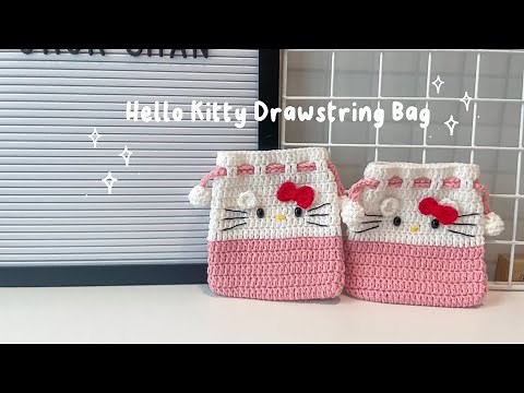 Crochet tutorial : How to do Hello Kitty Drawstring Bag 🐱💖
