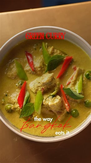 BANNG on Instagram: "Gaeng Kiew Wan aka Green Curry, Bangkok’s pride. The magic lives in the paste: fresh chillies, herbs, citrus, all pounded loud for aroma that stays with you. That’s why people stuff curry paste into their suitcases on the way home. We skip the airport drama and bring it in สดจากกรุงเทพ, fresh from Bangkok, every week. This is green curry the way the city eats it. Fragrant. Fiery. Aroi mak. Come taste Bangkok, one spoon at a time, at BANNG. ☎️ +91 9355084422 for reservations.