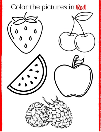 Preschool Fruit Coloring Worksheet, Color Recognition Activity (digital Download) - Etsy