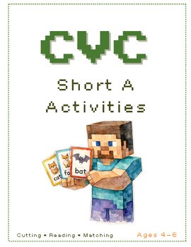 CVC Minecraft  Short A Activities | 75 Pages | Cut and Paste Phonics Worksheets