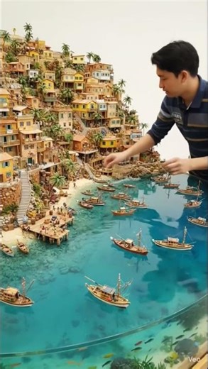 Miniature Fishing Village by the Bay | Hyper Realistic Diorama #creativeart #hyperrealistic .