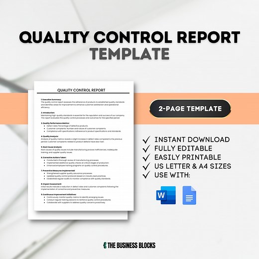 Quality Control Report Template: Product Quality Analysis (google Docs, MS Word) - Etsy