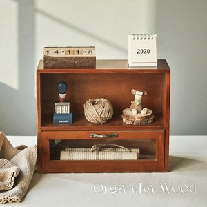 Wooden Desktop Storage Box With Drawer, Vintage Zakka Desk Organizer, Retro Cosmetic & Cup Shelf - Etsy