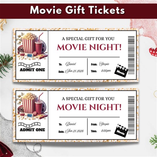 Movie Ticket Template, Cinema Themed Gift Reveal Ticket Printable Movie Ticket Birthday Party, Movie Night Cinema Party Ticket - Etsy