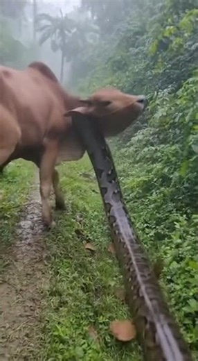 Shocking Moment: Giant Python Attacks Cow in Bangladeshi Jungle – Caught on Phone Camera! 😱🐍🐄