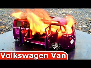 Burning My Volkswagen Bus - VW Van - The Car Is On FIRE - Just a Model Toy Car