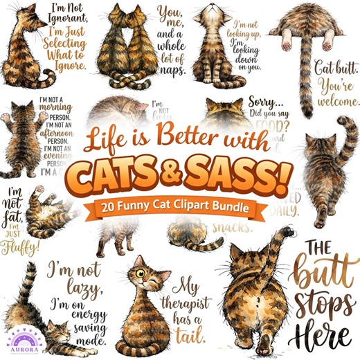 Funny Sarcastic Cat Quotes PNG Bundle, Watercolor Cat Sublimation, Pet Lover Shirt Mug Designs - Etsy
