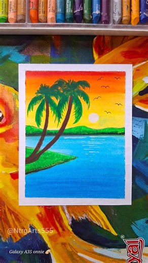 beautiful sunset scenery | with oil pastels 🌴