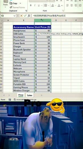 XLOOKUP: Pull Prices from Another Sheet! 🔥 #shorts