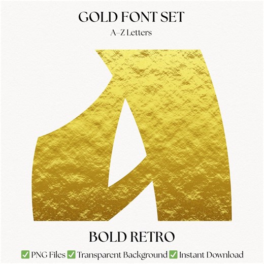 Gold Retro Alphabet Letters | PNG A-Z Funky Golden Font Clipart | Digital Download - Etsy