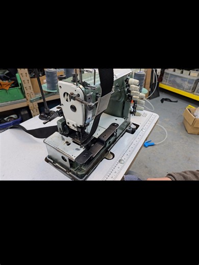 Kansai 2 needle chainstitch machine for tape attaching. Suitable for various applications depending on set up. More in stock, email jack@hd6sewingmachines.co.uk for more information #sewing #seamstress #kansai #machine #used