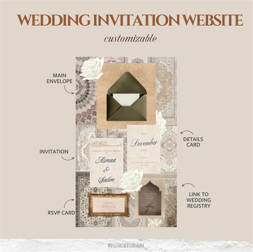 White Luxury Wedding Website Template | Elegant Arabic Nikkah or Henna Invitations - Etsy
