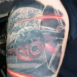 By Russ. Mainly healed with some highlights and fresh wings to the x-wing #wip #closeup #detail #starwars #starwarsfan #tiefighter #xwing #deathstar #realism #colourtattoos #armtattoo #halfsleevetattoo #scifitattoo #tattoo #tattooed #instatattoo #instaink #inked #inkforlife #rollwithit #inkertailorspy #tattooartist #tattooartistnewbury #thefreakshowtattoos #russelldavistattoos @russelldavistattoo | The Freakshow Tattoo & Piercing