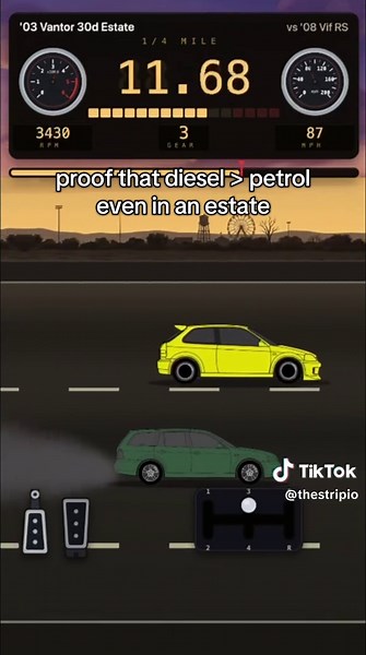 Was a very close race but the diesel won in the end. I think with a little more tuning the diesel absolutely dominates the other car #diesel #thestrip #dragrace #rollingcoal #estate best free game iOS android pc no ads