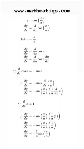 Derivative of cos(x/a) || Differentiation of Trigonometric Functions #shorts #mathmatiqs