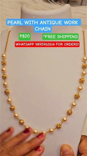 PEARL WITH ANTIQUE WORK CHAIN! WHATSAPP 9895962614 FOR ORDERS! #pearlchain #antique #chain