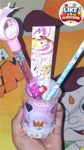 milk shake ki bottle se banaya princess pen stand #art