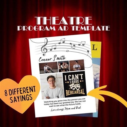 Theatre Playbill Program Ad Template Full Page Yearbook Ad for Playbill | High School Musical Photo Collage Keepsake (canva Template) - Etsy