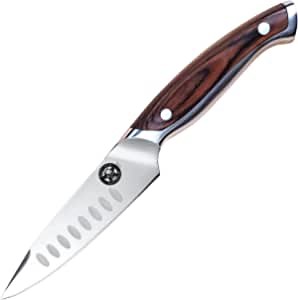 Ergo Chef Guy Fieri Knuckle Sandwich 4-Inch Paring Knife 8041 Premium 7CR17MoV Stainless Steel Blade Hollow Ground Blade Custom Style Tip, Ergonomic Pakkawood Handle