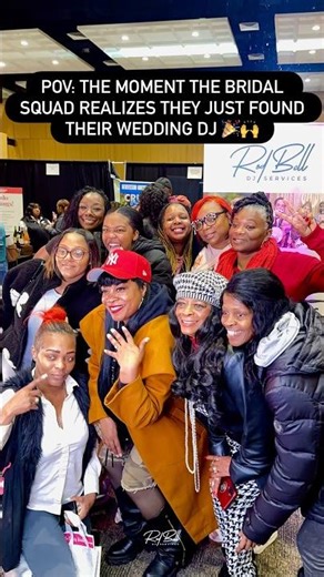 The future bride shows up to the expo with her entire crew to make sure the wedding DJ is good 🙌
