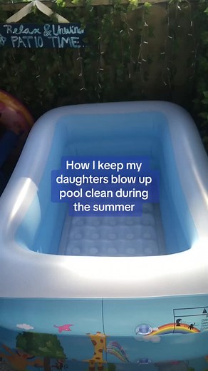 How to keep a blow up pool clean without a pump. I use this small turbine to keep the water circulating when not in use, chlorine tablets, a skimmer to pick up junk and shock when needed 😁 I never have to change the water during summer if I keep up with these every other day. #poolhack #poolclean #blowuppool #summerhacks #temu #temuhaul #parenthack #poolneeds #fyp #viral