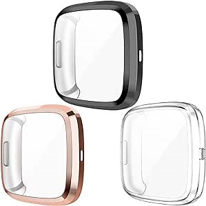 Wepro Screen Protective Case Compatible with Fitbit Versa 2 Smartwatch, 3-Pack Soft TPU Full Cover Cases Compatible with Fitbit Versa 2 Watch, Clear/Black/Rose Gold