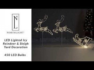 LED Lighted Icy Reindeer and Sleigh Christmas Yard Decoration - 5½' | Northlight A97625 | Northlight