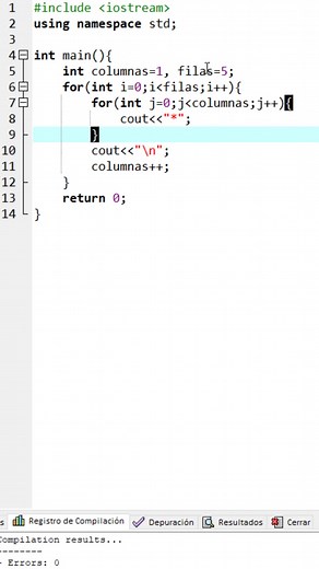 Triángulo c #developers #gratis #cpp #developer #parati #cursosonline #cursosgratis #curso #devs #dev #ejercicio #programming #programacion #programadores #for #loop #loops