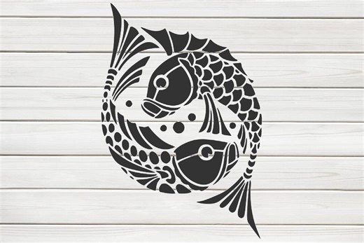 Koi Fish Feng Shui Stencil Model Template Design Print Digital Download Clipart Graphic for Dyi Craft Wall Furniture Deco Vector SVG PNG DXF - Etsy