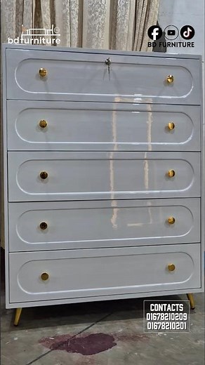 White Glossy Dresser with Gold Knobs | Perfect for Modern Homes ‪@bdfurniture‬