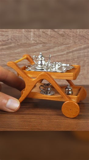 DIY miniature wooden tea trolley with silver tea set #home #Dollhouses #miniatures #DIY | Mini Antiques